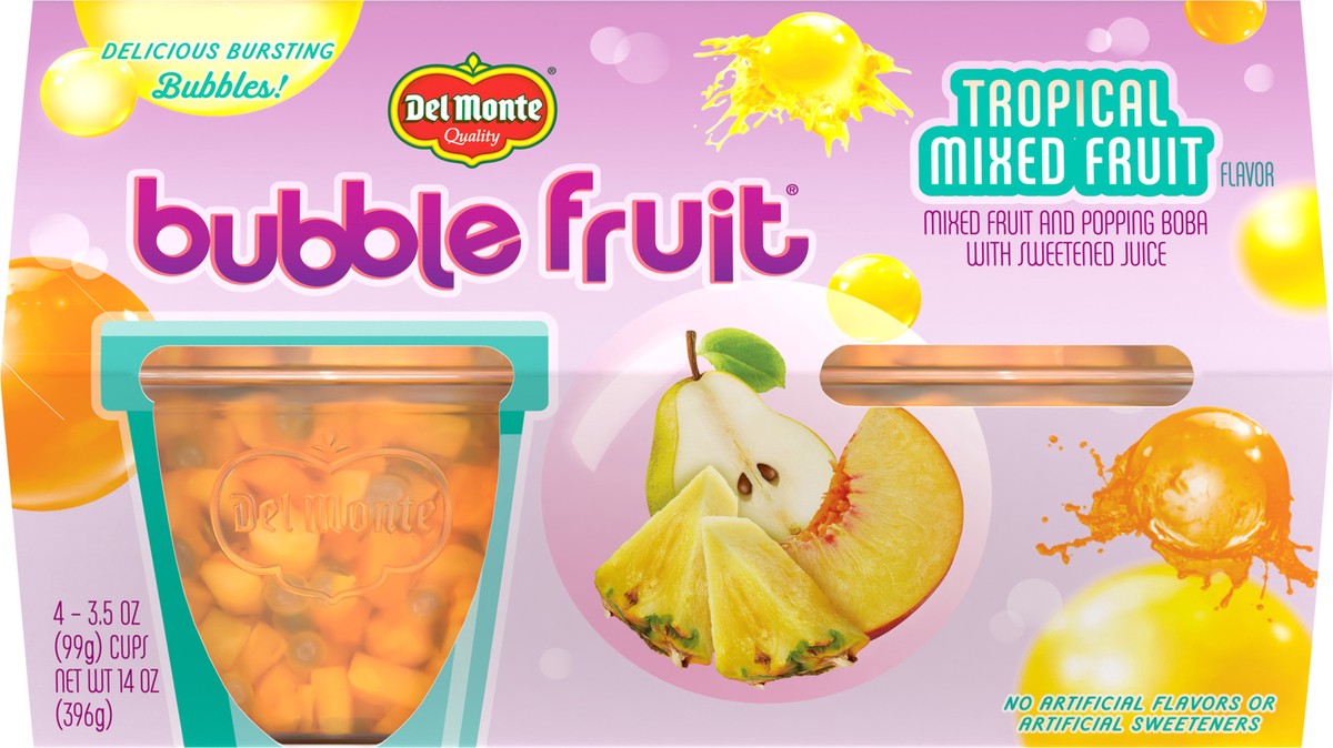 slide 1 of 7, Del Monte Tropical Mixed Fruit Flavor Bubble Fruit 4 Cups 3.5 oz Cup/Tub/Bowl 4 ea Sleeve, 4 ct