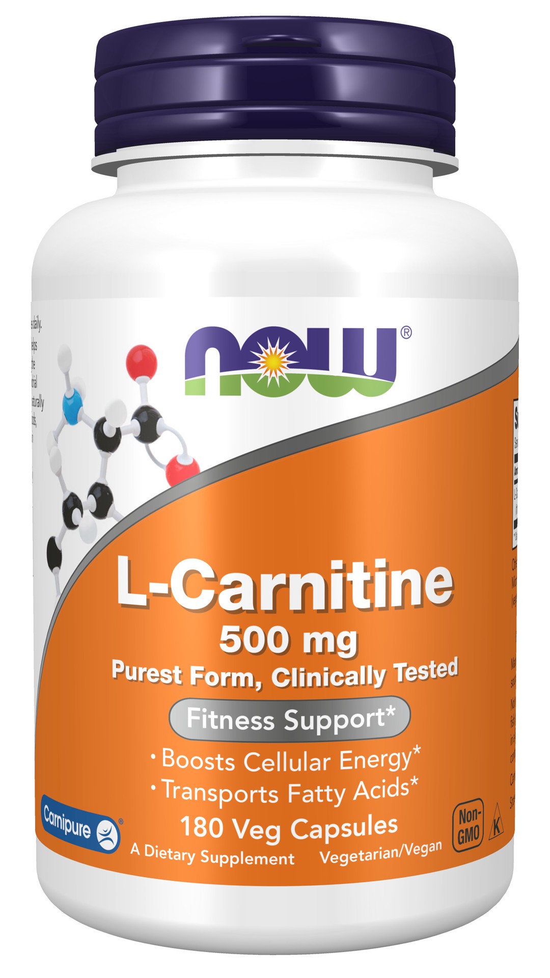 slide 1 of 4, Now Naturals NOW L-Carnitine 500 mg Capsules, 180 ct