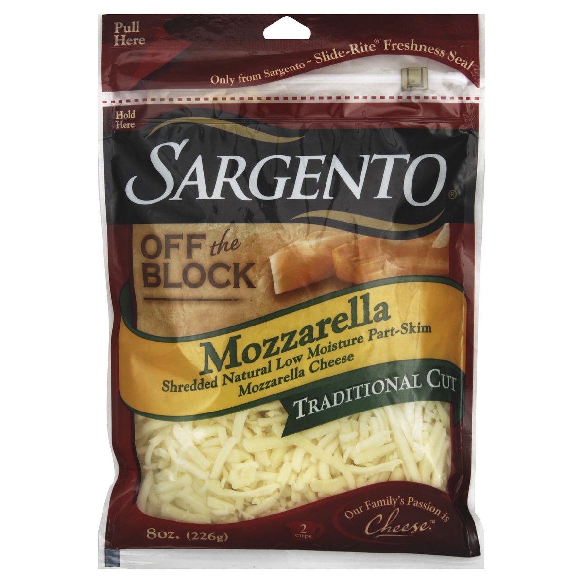 slide 3 of 3, Sargento Off The Block Mozzarella Traditional Cut Shredded Cheese, 8 oz