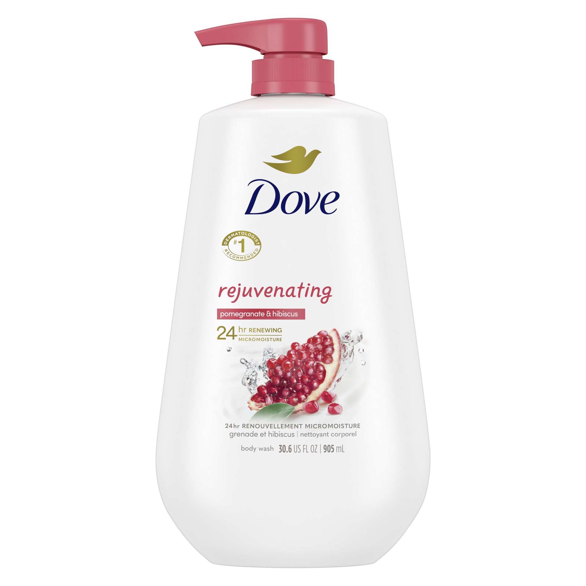 slide 1 of 4, Dove Body Wash with Pump Rejuvenating Pomegranate & Hibiscus, 30.6 oz, 30.6 oz