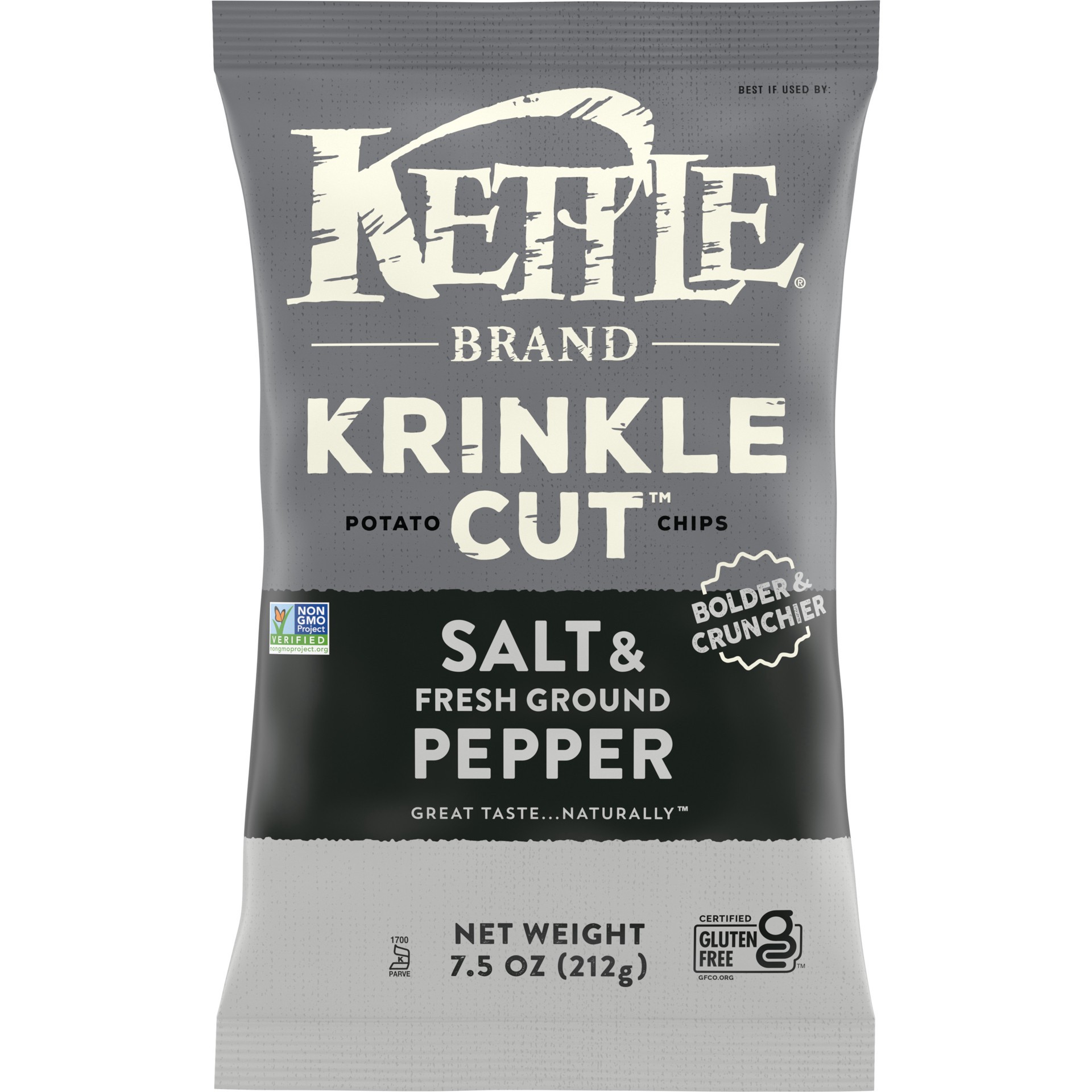slide 1 of 5, Kettle Brand Krinkle Cut Salt & Fresh Ground Pepper Kettle Potato Chips, 7.500 oz