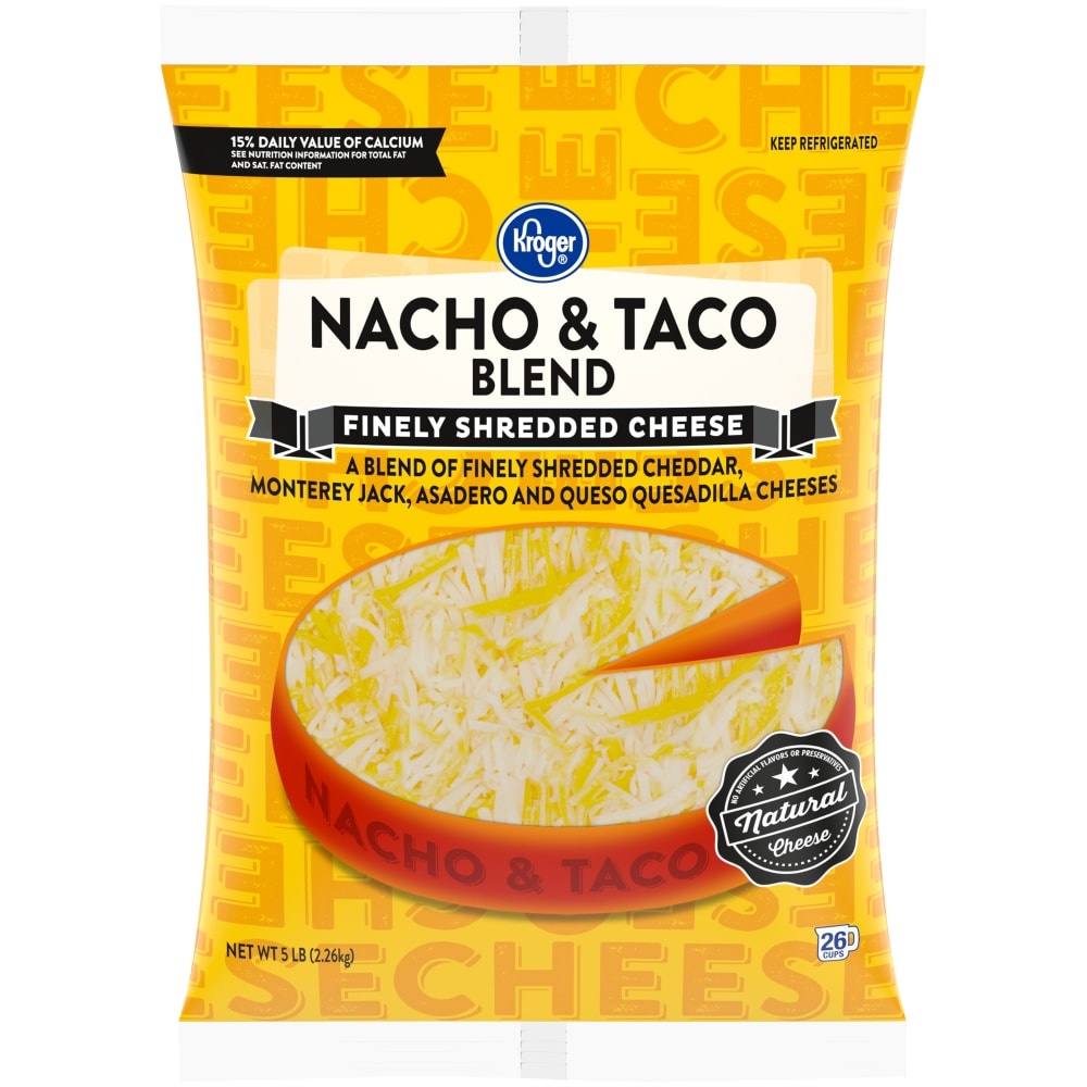 slide 1 of 1, Kroger Shredded Nacho & Taco Cheese, 80 oz