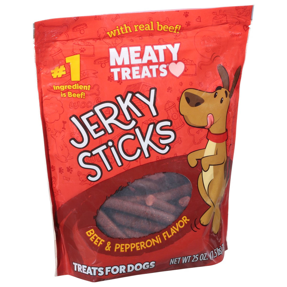 slide 2 of 10, Meaty Treats Treats for Dogs, Beef & Pepperoni Flavor, Jerky Sticks, 25 oz