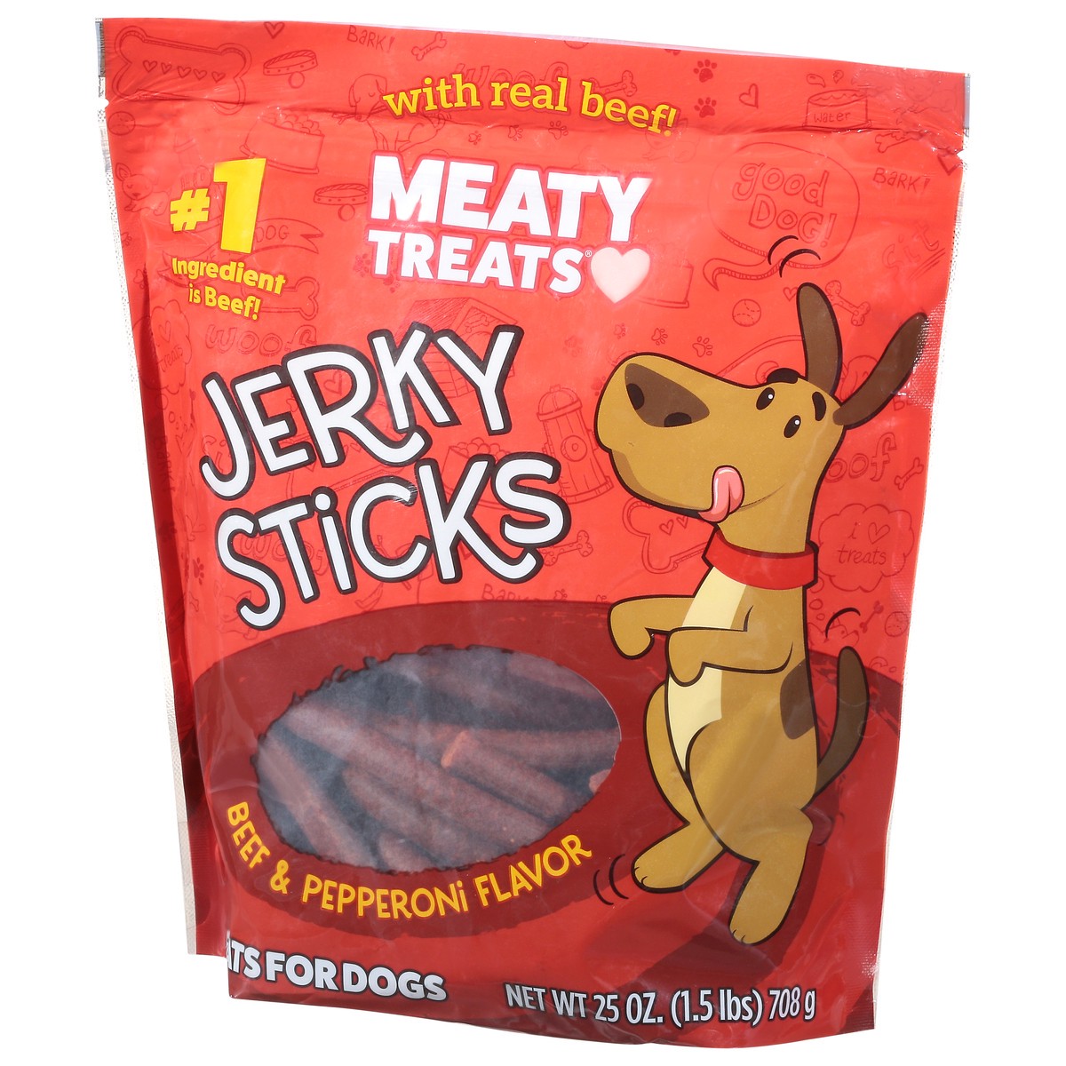 slide 3 of 10, Meaty Treats Treats for Dogs, Beef & Pepperoni Flavor, Jerky Sticks, 25 oz