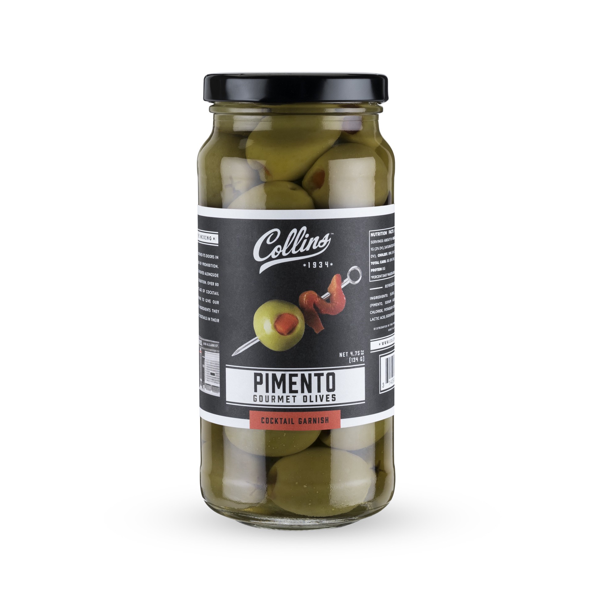 slide 4 of 5, Collins Gourmet Pimento Olives | Premium Garnish for Cocktails, Dirty Martinis, Salads, Snack Trays, Charcuterie, Cheese Plates, 5oz, 4.75 oz