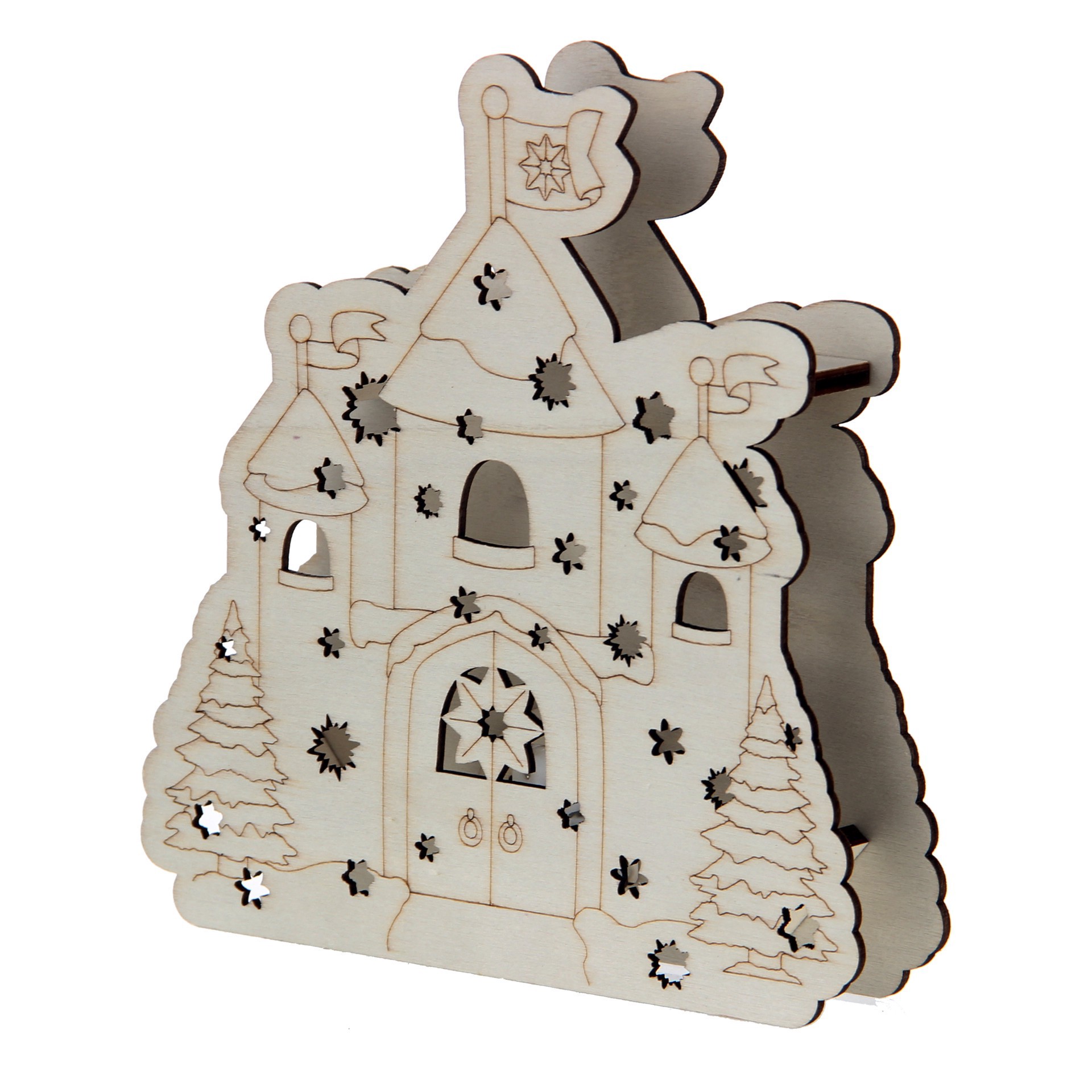 slide 3 of 3, 6.5" Diy Castle Led Wood Decor By Make Market, 6.2 in x 1.18 in x 6.5 in