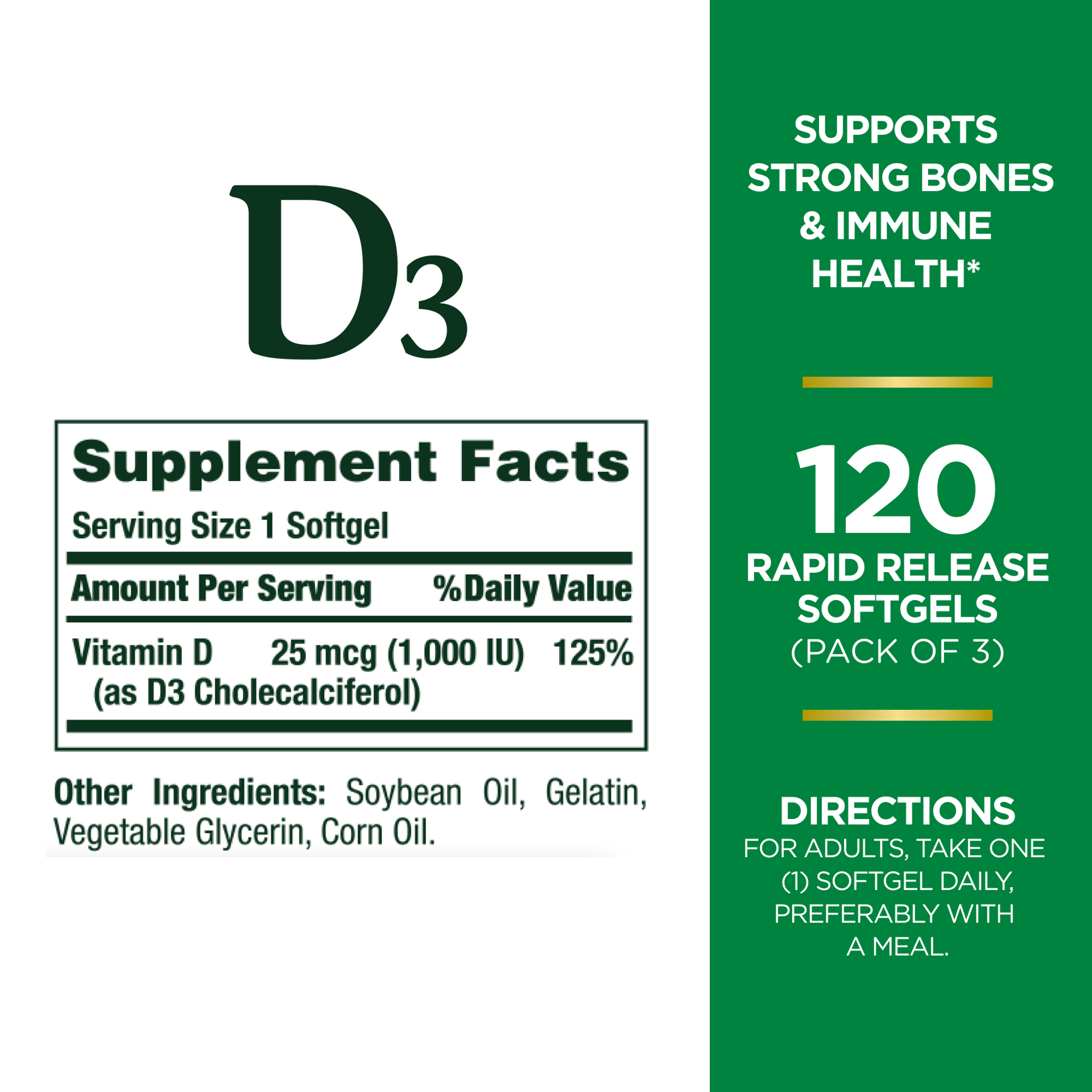 slide 3 of 5, Nature's Bounty D3 25mcg (1000 IU), 120 ct