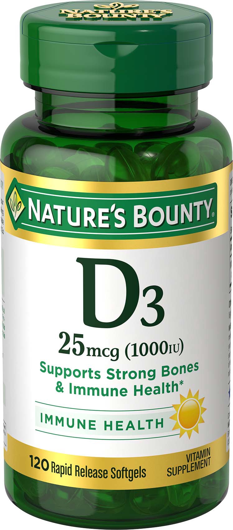 slide 1 of 5, Nature's Bounty D3 25mcg (1000 IU), 120 ct