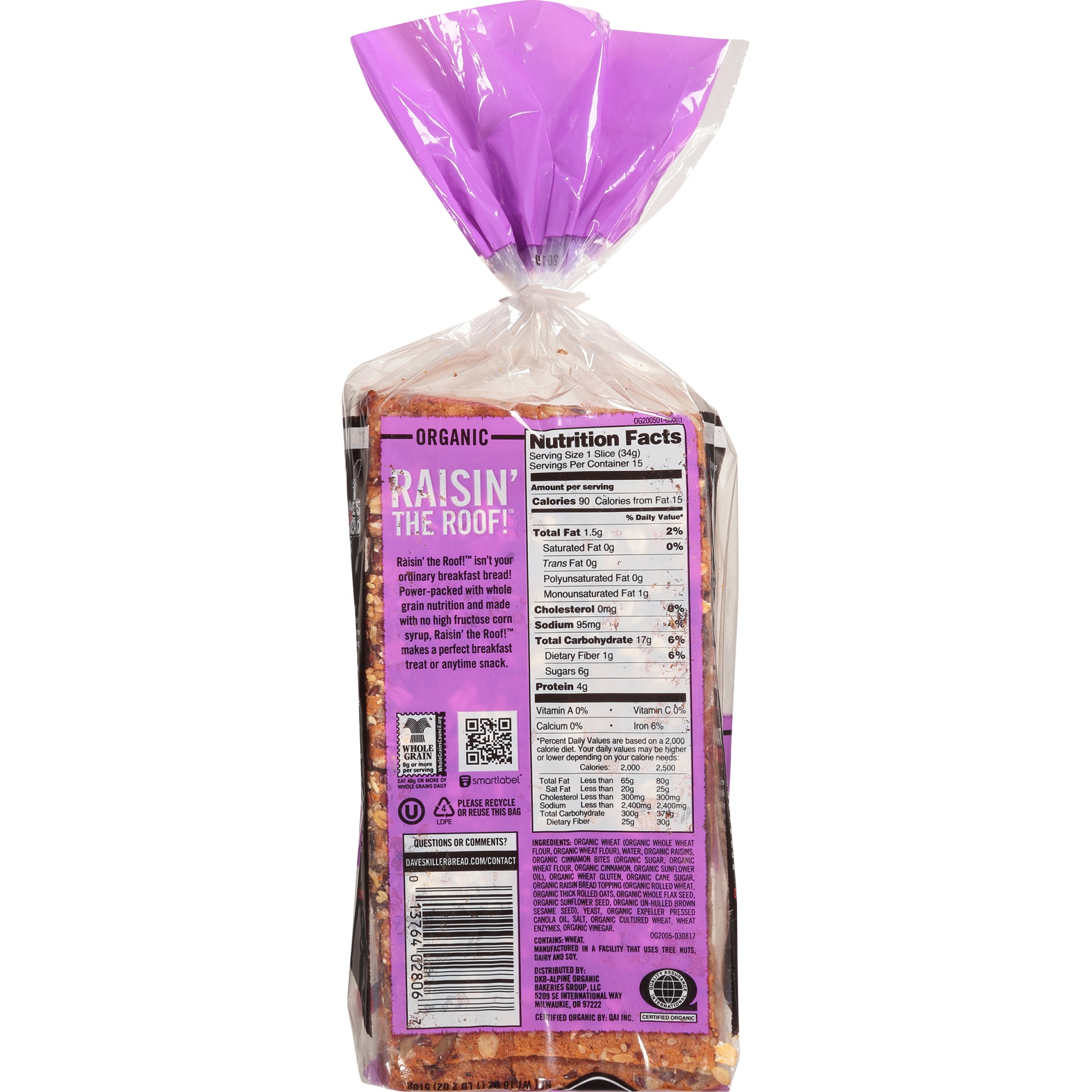 slide 8 of 8, Dave's Killer Bread Breakfast Bread, Organic, Raisin the Roof, 18 oz