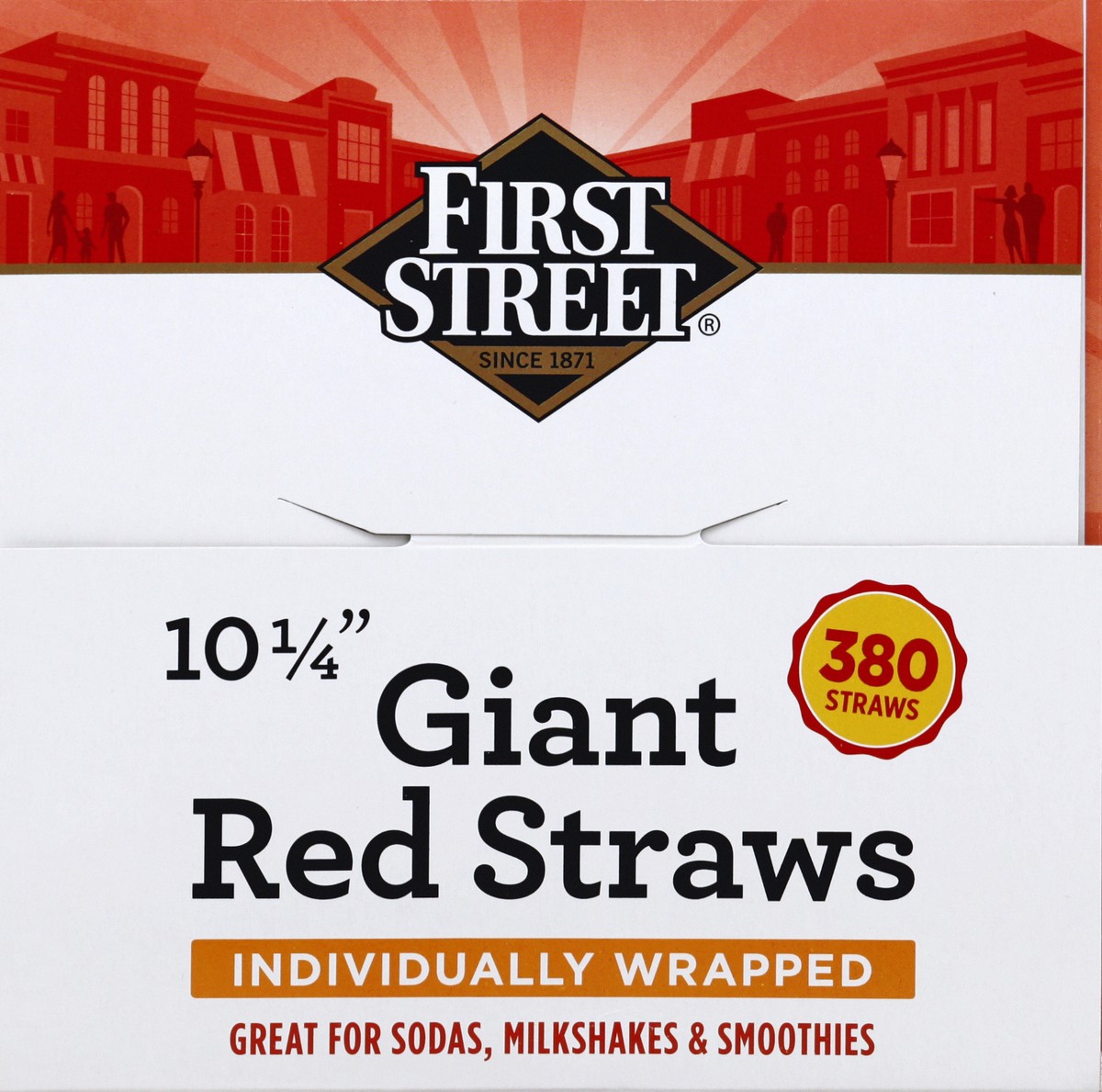slide 4 of 6, First Street 10 1/4 Inch Red Giant Wrapped Straws, 380 ct