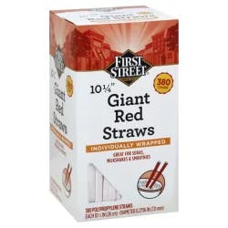 First Street 10 1/4 Inch Red Giant Wrapped Straws