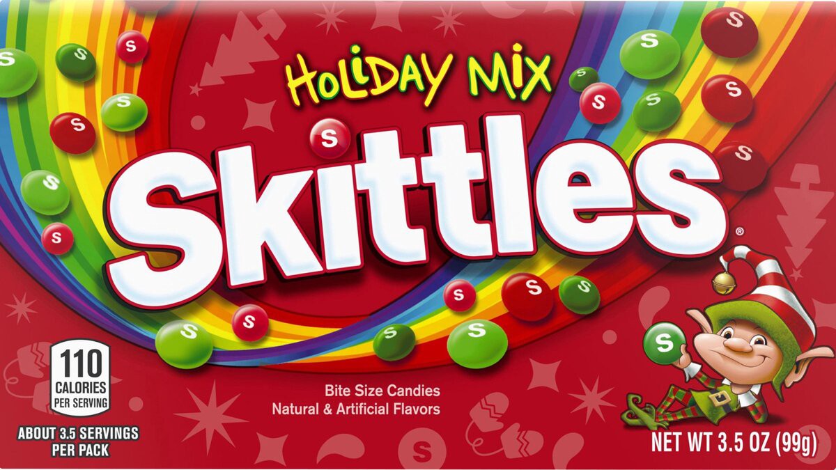 slide 5 of 7, SKITTLES Holiday Mix Christmas Candy, 3.5-Ounce Gift Box, 3 oz