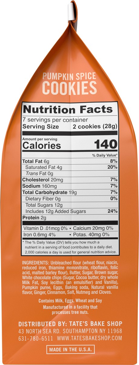 slide 7 of 7, Tate's Bake Shop Pumpkin Spice Cookies with White Chocolate Chips, Limited Edition, 7 oz, 7.01 oz