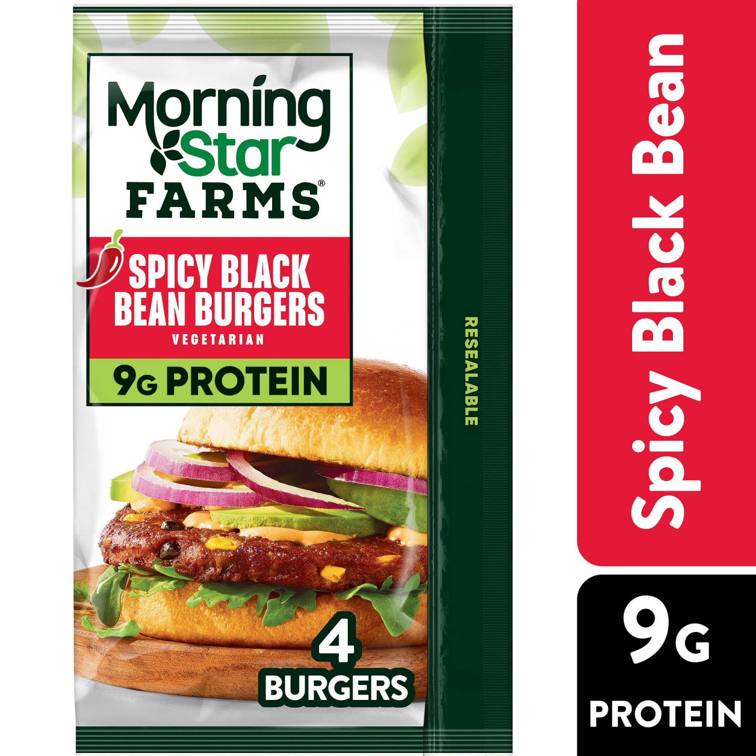 slide 1 of 5, MorningStar Farms Spicy Black Bean Veggie Burgers, 4 ct