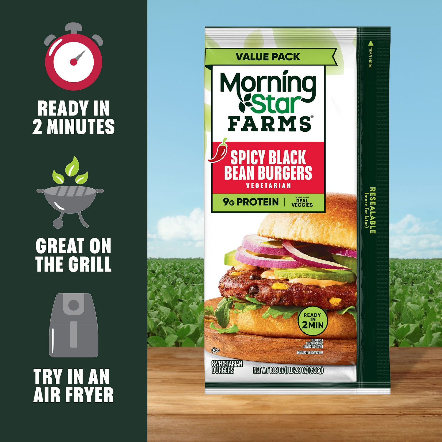 slide 2 of 5, MorningStar Farms Spicy Black Bean Veggie Burgers, 8 ct