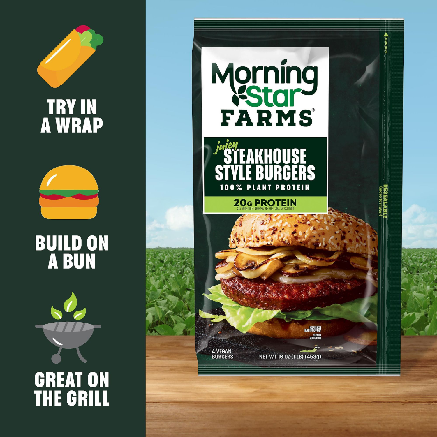 slide 2 of 5, MorningStar Farms Steakhouse Style Plant Based Veggie Burgers, 4 ct