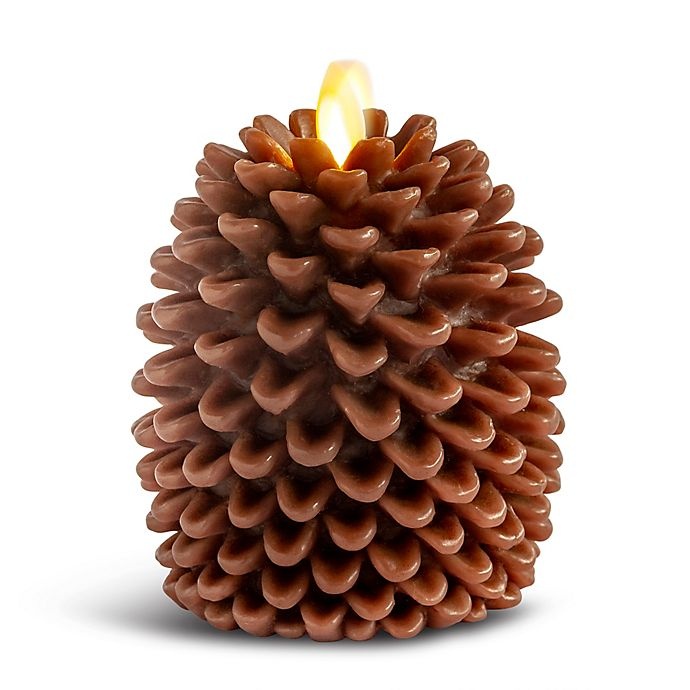 slide 1 of 1, Luminara Real-Flame Pine Cone Candle, 5 in