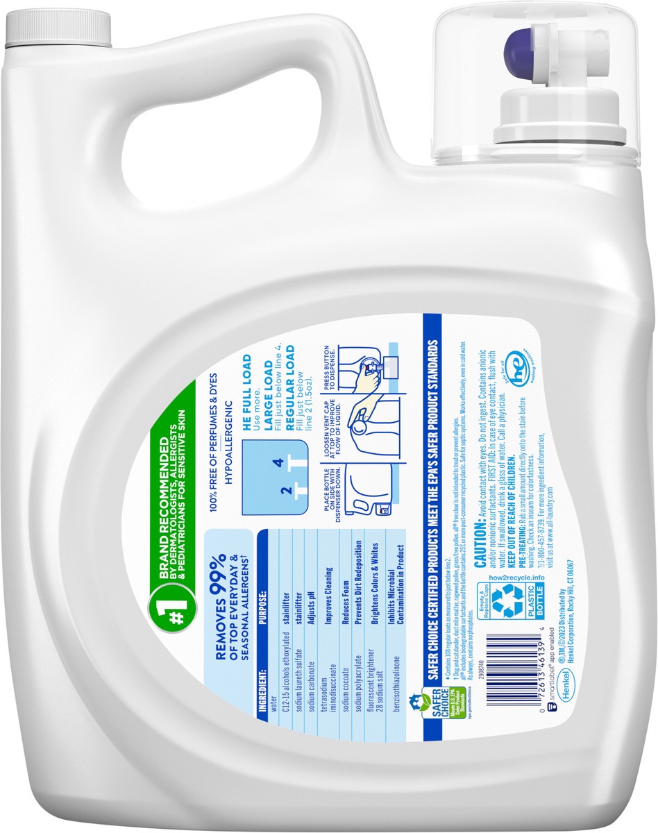 slide 3 of 3, All Liquid Laundry Detergent Free Clear for Sensitive Skin, 162 Ounce, 108 Loads, 162 fl oz