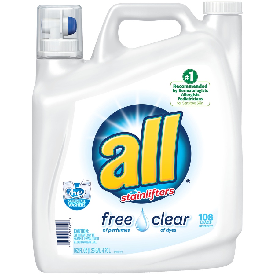 slide 1 of 1, All Free Clear with Stainlifters Liquid Laundry Detergent, 162 fl oz