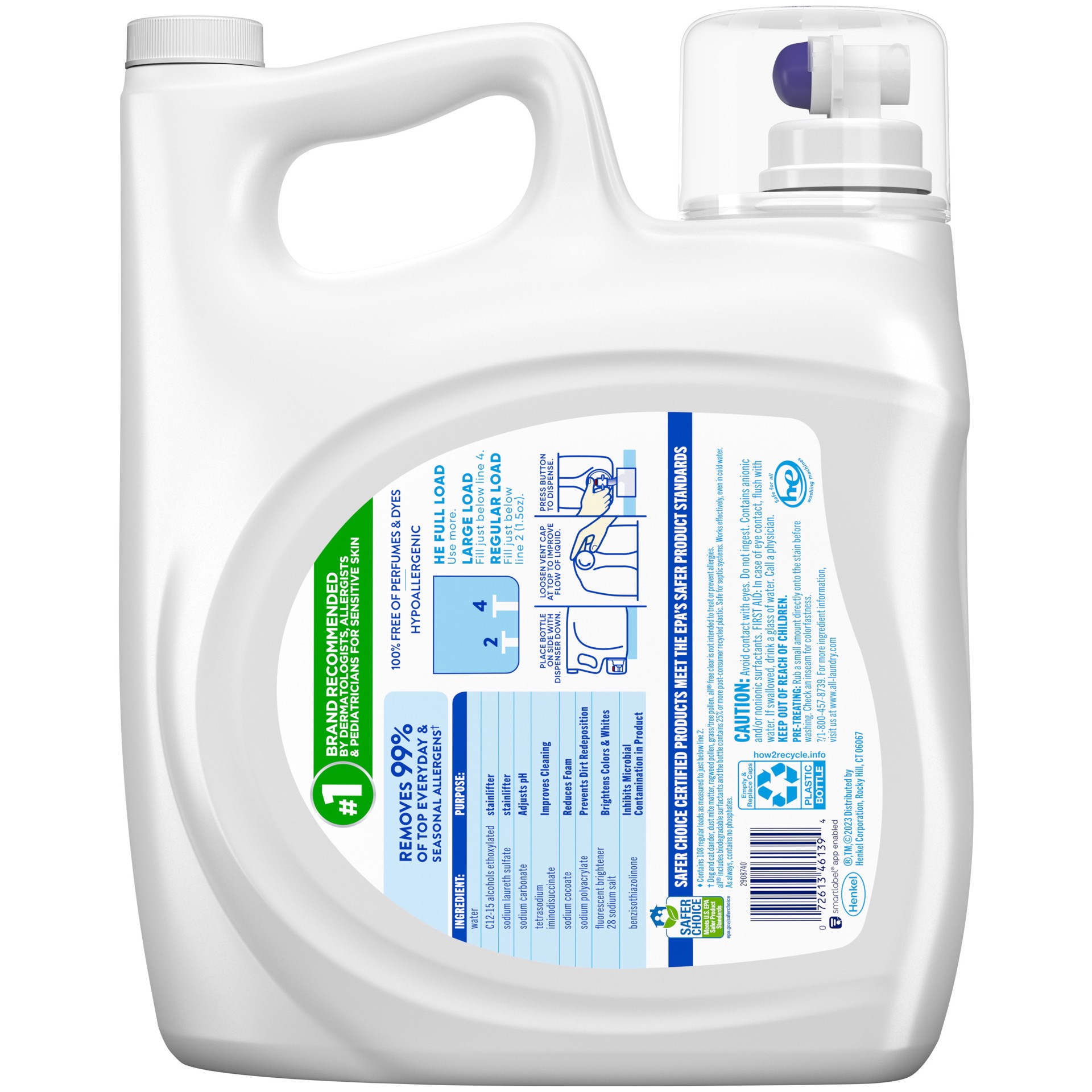 slide 1 of 3, All Liquid Laundry Detergent Free Clear for Sensitive Skin, 162 Ounce, 108 Loads, 162 fl oz