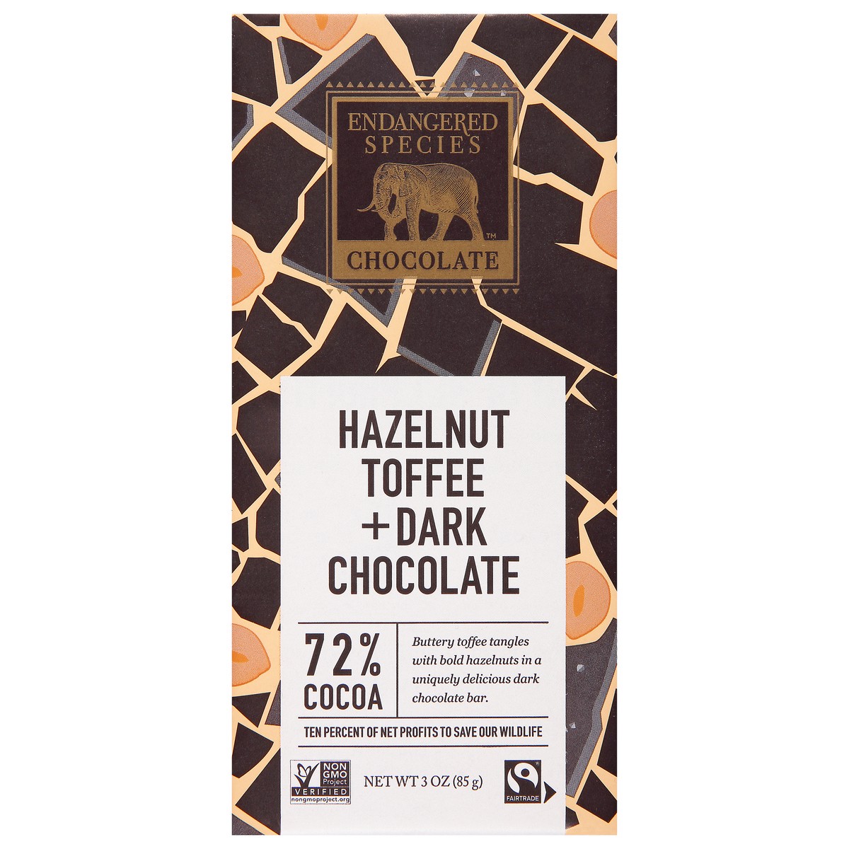 slide 1 of 2, Endangered Species Natural Dark Chocolate With Hazelnut Toffee, 3 oz