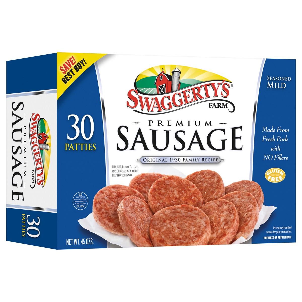 slide 5 of 10, Swaggerty's Farm Sausage, Premium, Seasoned, Mild, 45 oz