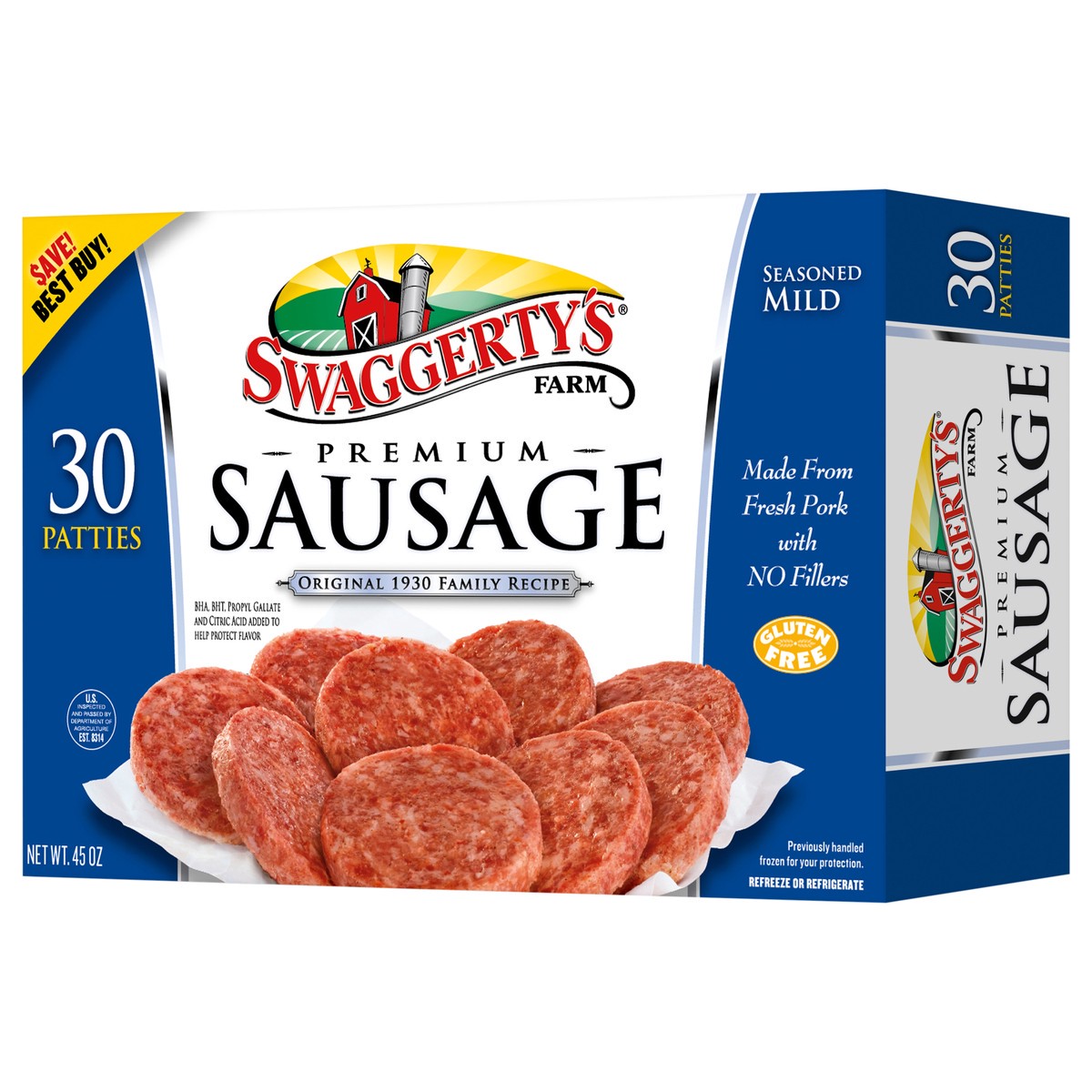 slide 3 of 10, Swaggerty's Farm Sausage, Premium, Seasoned, Mild, 45 oz