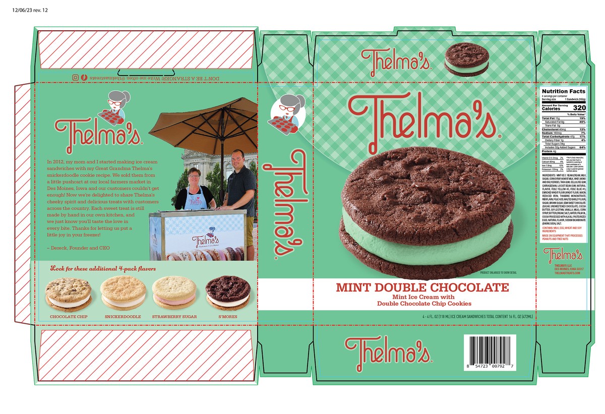 slide 5 of 10, Thelma's Mint Double Chocolate Ice Cream Sandwich 4 Pack, 4 ct