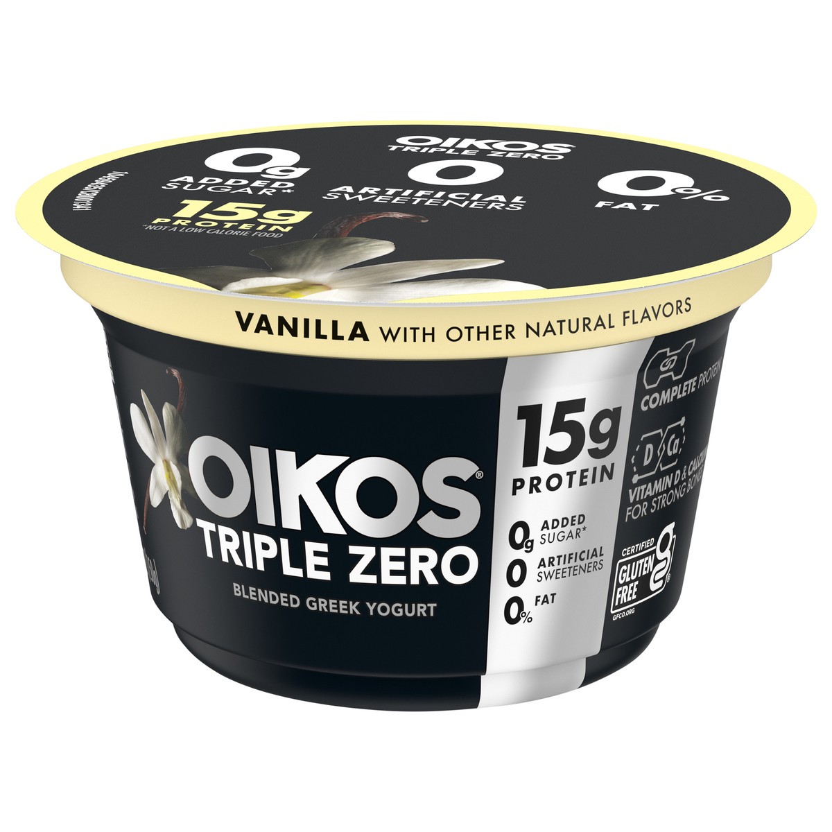 slide 9 of 9, Oikos Vanilla 15g Protein, 0g Added Sugar, Nonfat Greek Yogurt, 5.3 OZ Cup, 5.3 oz