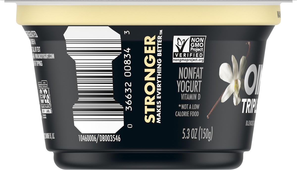 slide 3 of 9, Oikos Vanilla 15g Protein, 0g Added Sugar, Nonfat Greek Yogurt, 5.3 OZ Cup, 5.3 oz