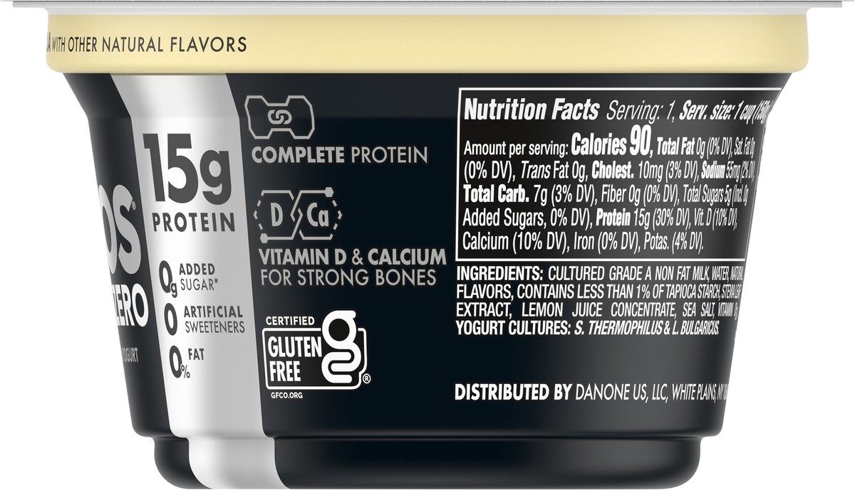 slide 7 of 9, Oikos Vanilla 15g Protein, 0g Added Sugar, Nonfat Greek Yogurt, 5.3 OZ Cup, 5.3 oz