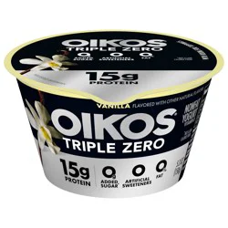 Oikos Vanilla 15g Protein, 0g Added Sugar, Nonfat Greek Yogurt, 5.3 OZ Cup