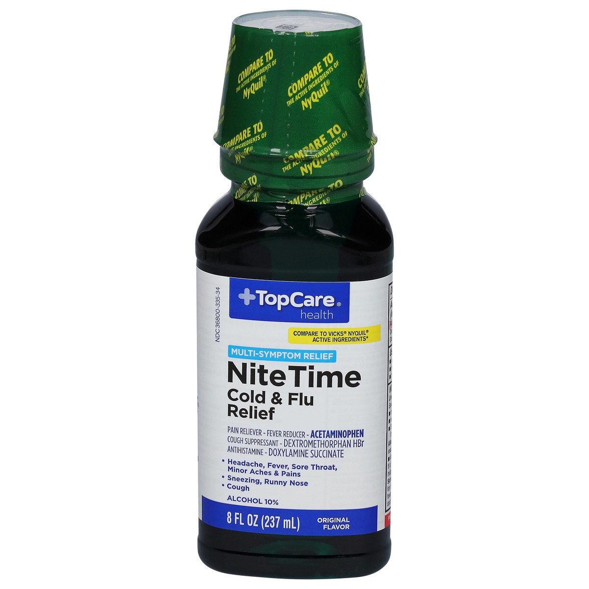 slide 1 of 9, TopCare Health Multi-Symptom Relief NiteTime Original Flavor Cold & Flu Relief 8 fl oz, 8 fl oz