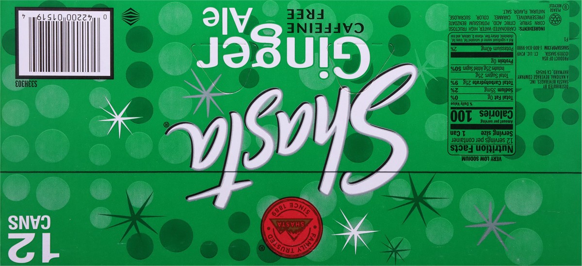 slide 6 of 12, Shasta Caffeine Free Ginger Ale - 12 ct, 12 ct