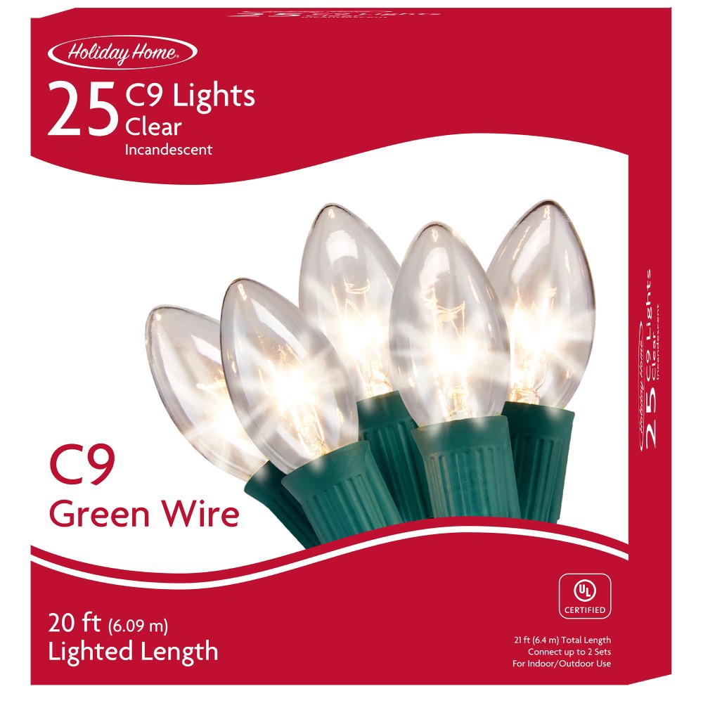 slide 1 of 2, Holiday Home Clear Incandescent Green Wire C9 Lights Christmas Decor, 25 ct