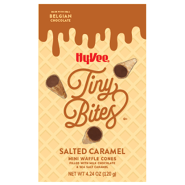 slide 1 of 1, Hy-Vee Tiny Bites, Salted Caramel Mini Waffle Cones, 4.24 oz