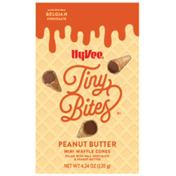 slide 1 of 1, Hy-Vee Tiny Bites, Peanut Butter Mini Waffle Cones, 4.24 oz