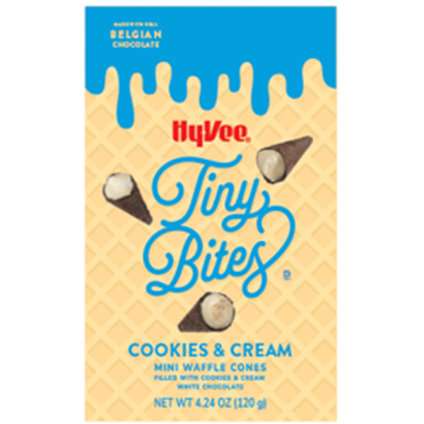 slide 1 of 1, Hy-Vee Tiny Bites, Cookies & Cream Mini Waffle Cones, 4.24 oz