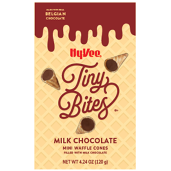 slide 1 of 1, Hy-Vee Tiny Bites, Milk Chocolate Mini Waffle Cones, 4.24 oz
