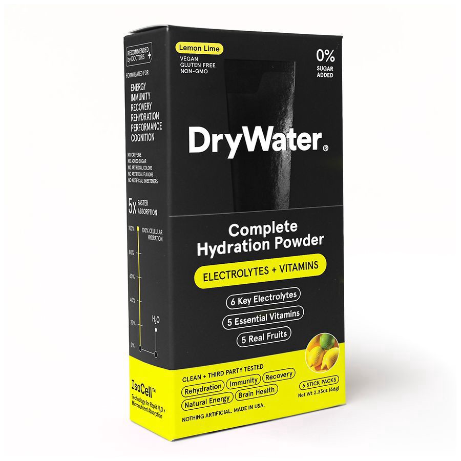 slide 2 of 5, DryWater Electrolytes + Vitamins Complete Lemon Lime Hydration Powder 6 Stick Packs, 6 ct