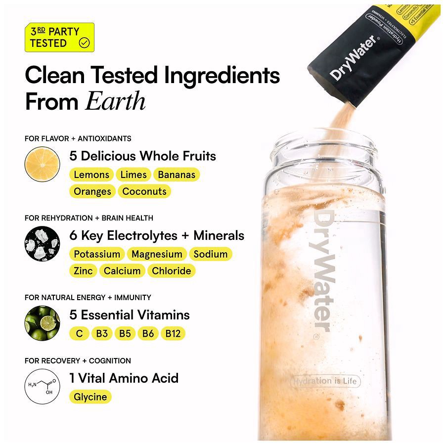 slide 4 of 5, DryWater Electrolytes + Vitamins Complete Lemon Lime Hydration Powder 6 Stick Packs, 6 ct