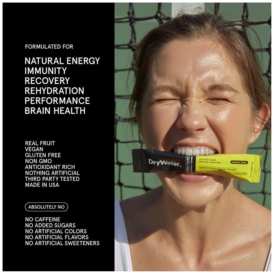 slide 5 of 5, DryWater Electrolytes + Vitamins Complete Lemon Lime Hydration Powder 6 Stick Packs, 6 ct