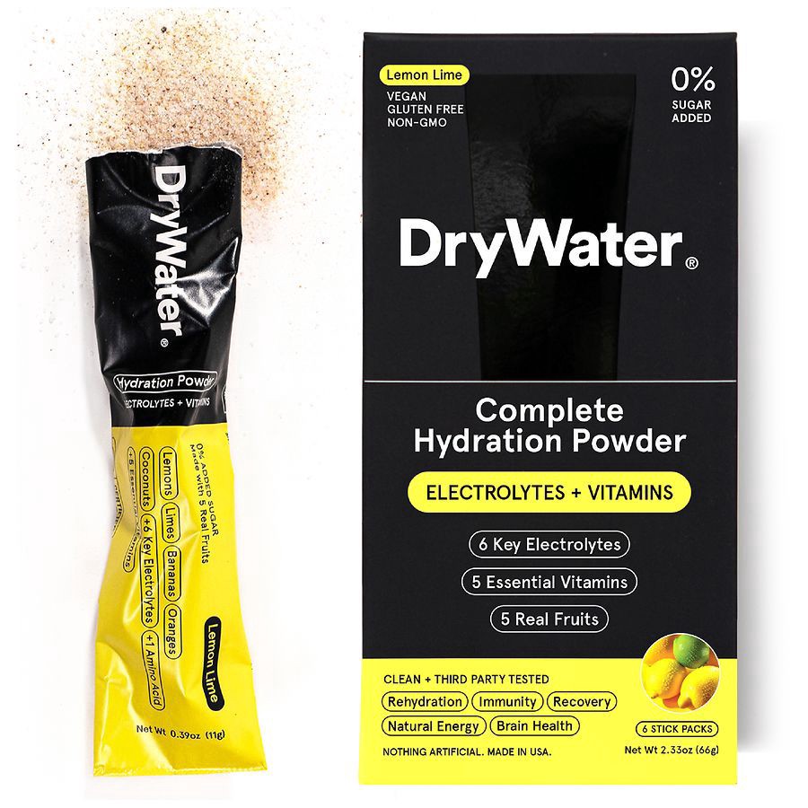 slide 1 of 5, DryWater Electrolytes + Vitamins Complete Lemon Lime Hydration Powder 6 Stick Packs, 6 ct
