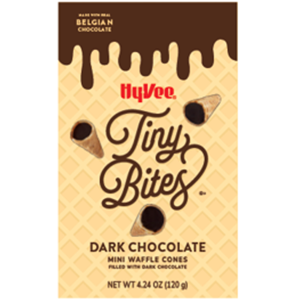 slide 1 of 1, Hy-Vee Tiny Bites, Dark Chocolate Mini Waffle Cones, 4.24 oz