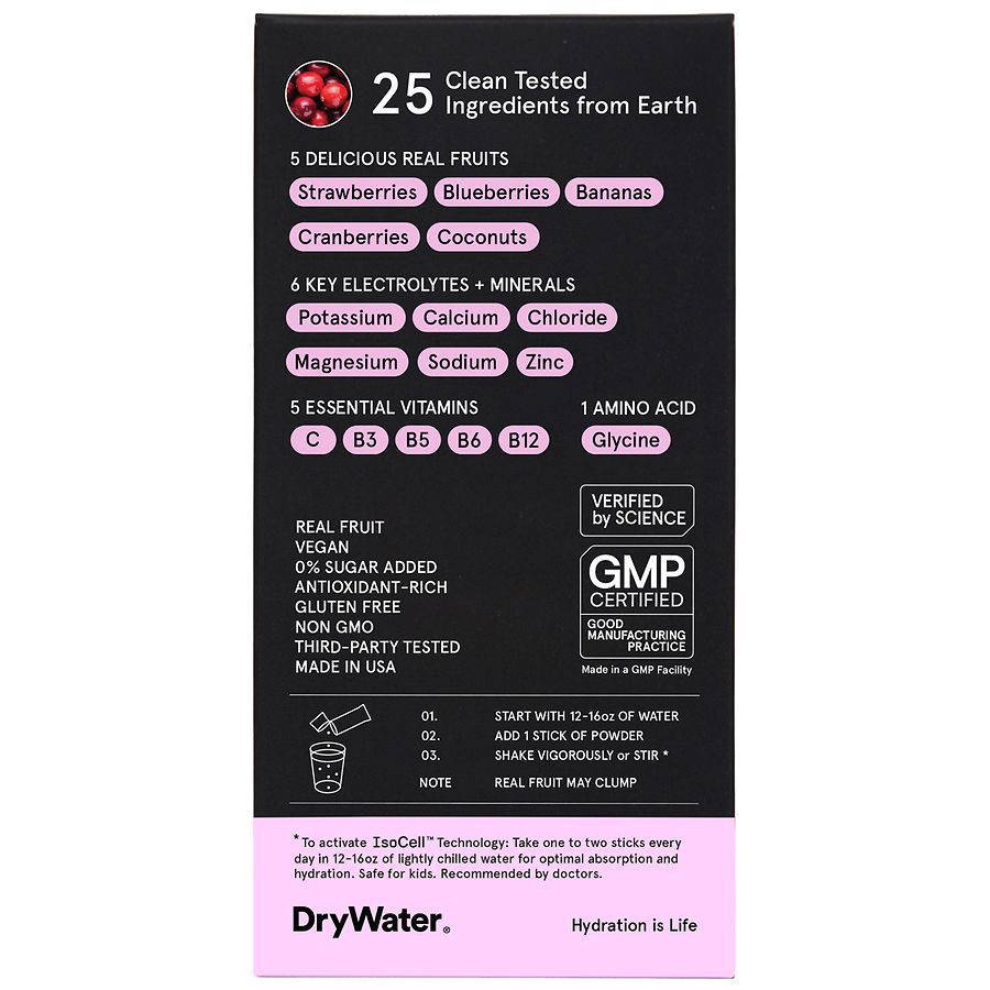 slide 2 of 5, DryWater Electrolytes + Vitamins Complete Stick Packs Mixed Berry Hydration Powder 6 Packs, 6 ct