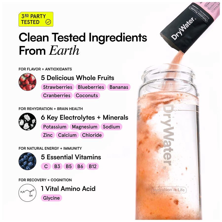 slide 5 of 5, DryWater Electrolytes + Vitamins Complete Stick Packs Mixed Berry Hydration Powder 6 Packs, 6 ct