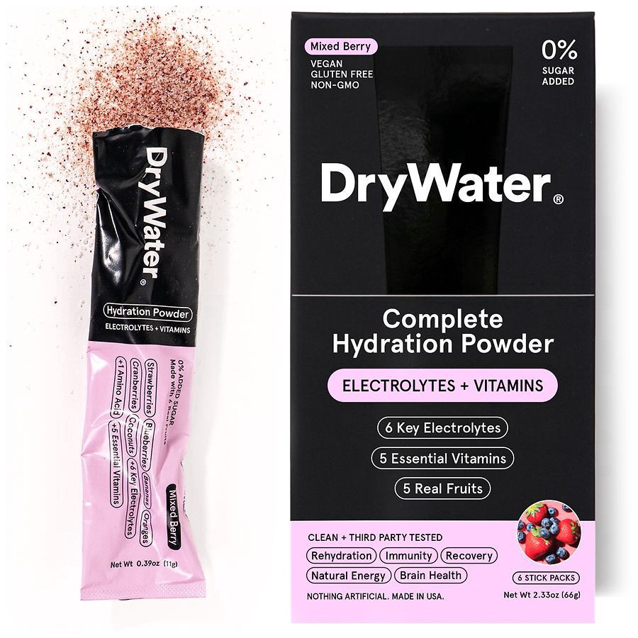 slide 1 of 5, DryWater Electrolytes + Vitamins Complete Stick Packs Mixed Berry Hydration Powder 6 Packs, 6 ct