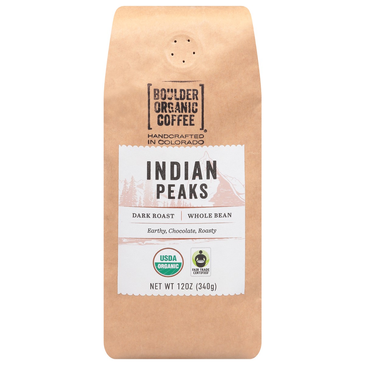 slide 1 of 12, Boulder Organic Coffee Dark Roast Whole Bean Indian Peaks Coffee 12 oz, 12 oz