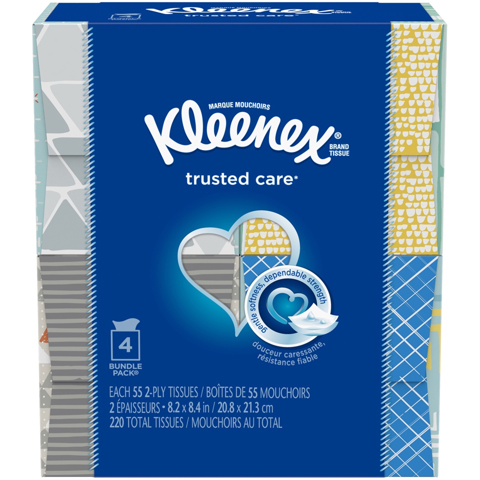 slide 1 of 1, Kleenex Everyday Facial Tissue 4-55 ct. Boxes, 220 ct