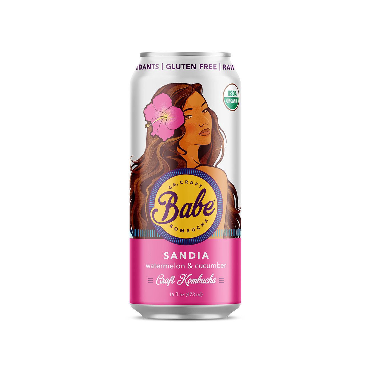 slide 1 of 1, Babe Beverages Sandia​ Kombucha Watermelon and Cucumber, 16 oz